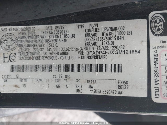 Ford 1.6l ti-vct premium fuel 2016 3FADP4EJXGM121654 Image 9