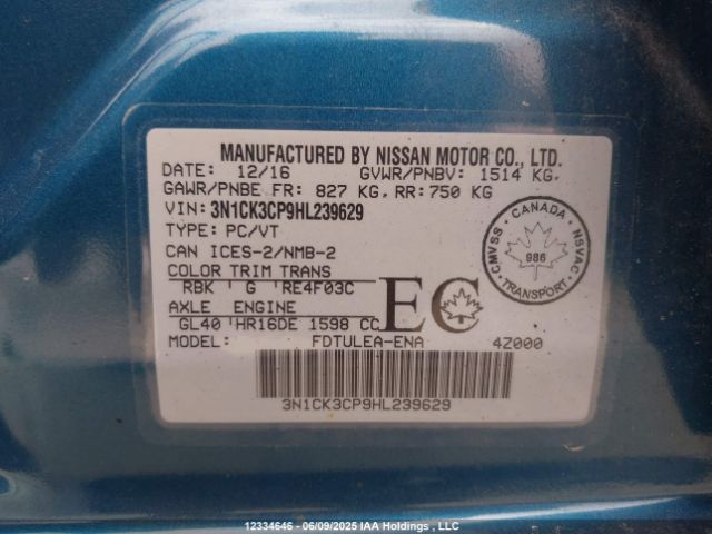 3N1CK3CP9HL239629 Nissan Micra S/sr/sv