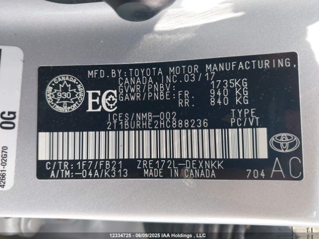 2T1BURHE2HC888236 Toyota 2zr-fe