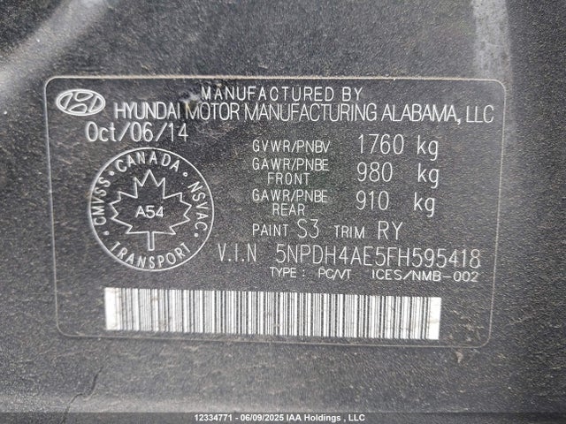 5NPDH4AE5FH595418 Hyundai dohc mpi nu