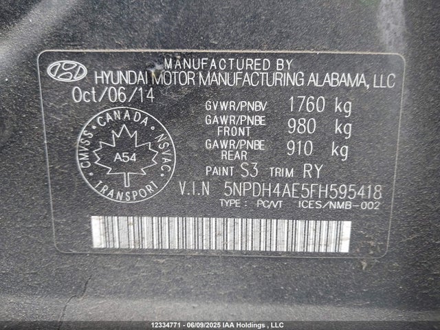 5NPDH4AE5FH595418 Hyundai dohc mpi nu