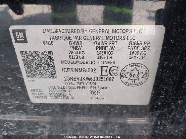 1GNEVJKW6JJ251087 Chevrolet lfy - spark ignited direct injection, atss, gen 1