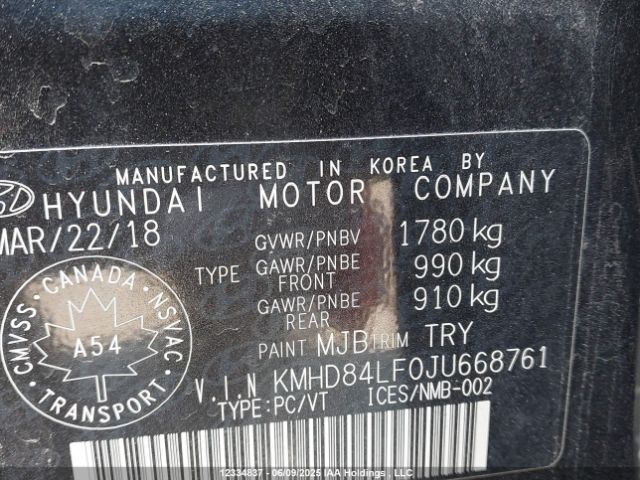 KMHD84LF0JU668761 Hyundai mpi nu