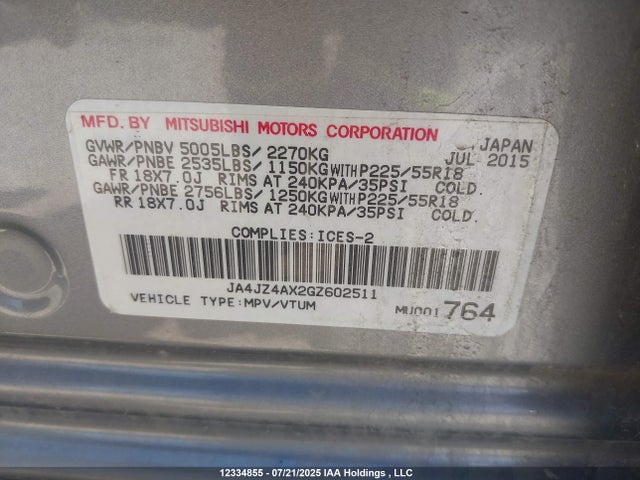JA4JZ4AX2GZ602511 Mitsubishi mivec