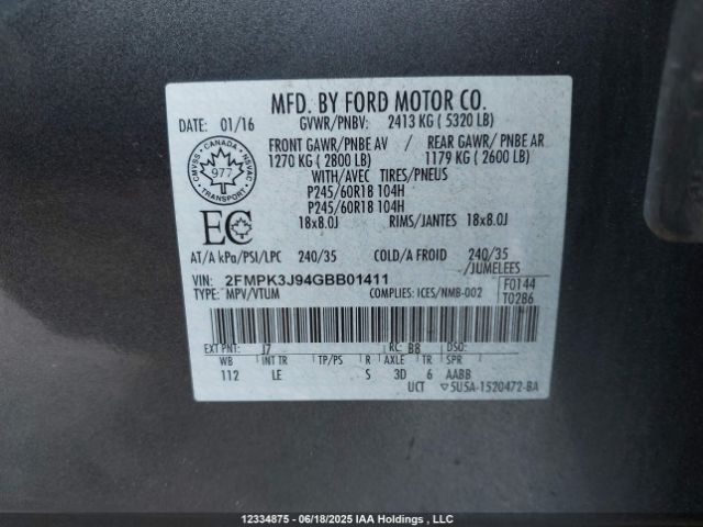2FMPK3J94GBB01411 Ford 2016