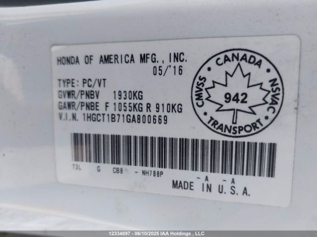 1HGCT1B71GA800669 Honda ACCORD EX
