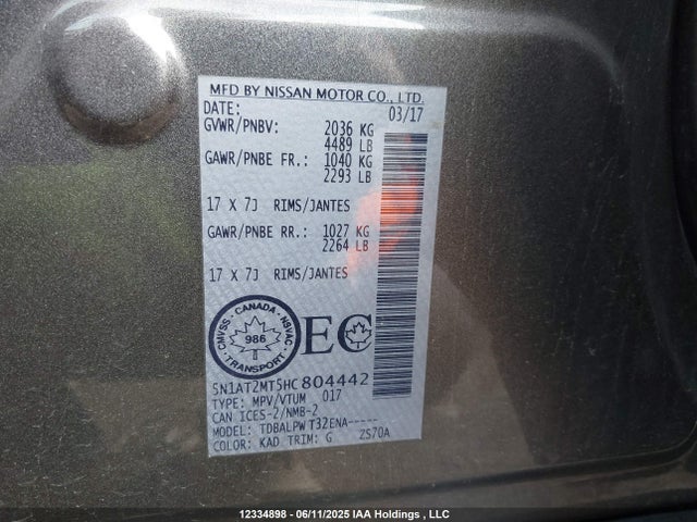 Nissan Rogue 2017 5N1AT2MT5HC804442 Image 9