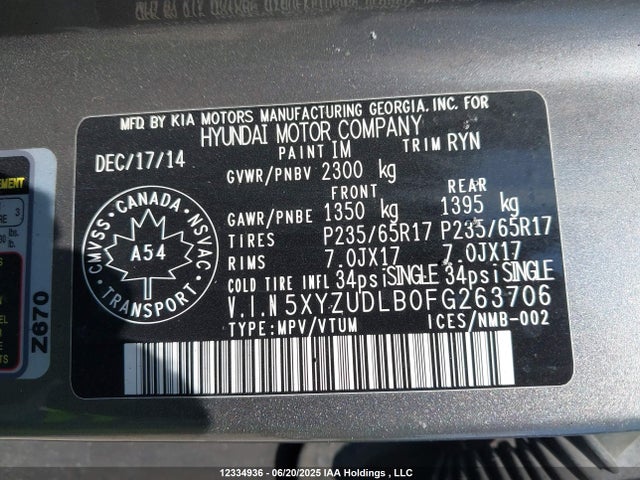 5XYZUDLB0FG263706 Hyundai dohc gdi theta ii