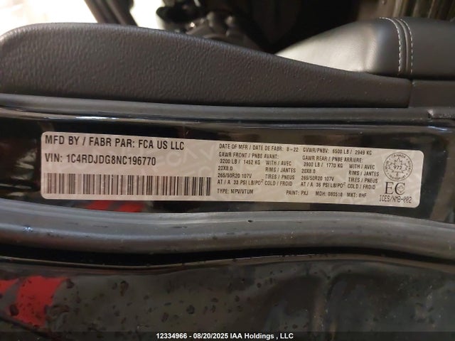 Dodge Durango 2022 1C4RDJDG8NC196770 Image 18