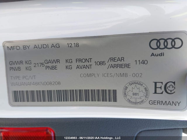WAUANAF46KN008208 Audi S4