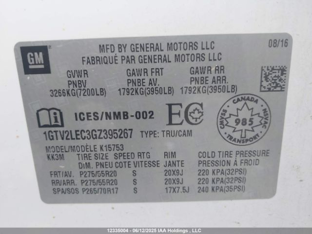 1GTV2LEC3GZ395267 GMC l83 - sidi, vvt, afm, e85 max, aluminum