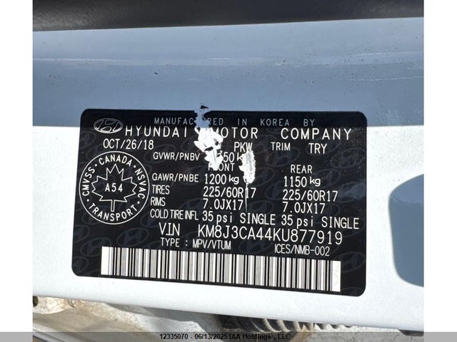 KM8J3CA44KU877919 Hyundai gdi nu