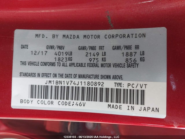 JM1BN1V74J1180892 Mazda pe