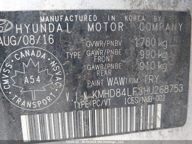 KMHD84LF3HU268753 Hyundai 2017