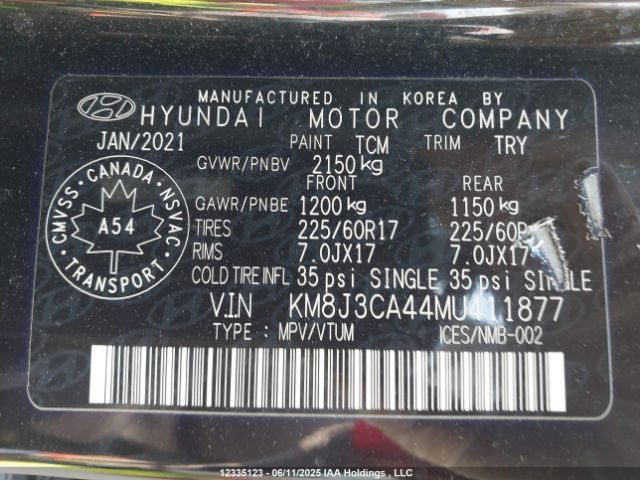 KM8J3CA44MU411877 Hyundai gdi nu