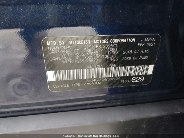 JA4J4UA80NZ602124 Mitsubishi Outlander Le/le Premium/se/sel