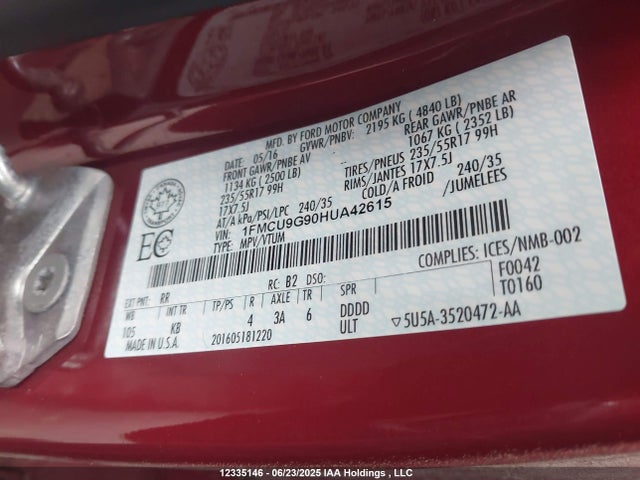 1FMCU9G90HUA42615 Ford 2017
