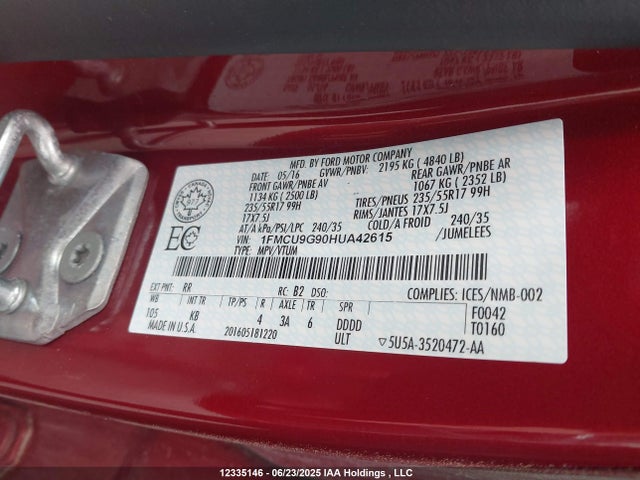 1FMCU9G90HUA42615 Ford 2017