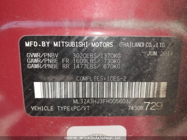 ML32A3HJ3FH005601 Mitsubishi MIRAGE ES