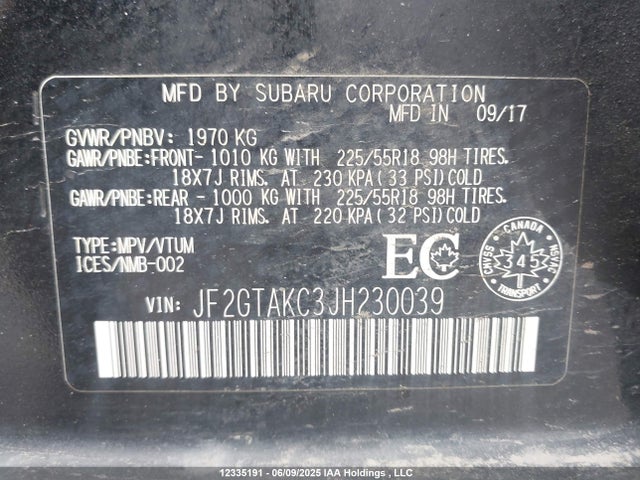 JF2GTAKC3JH230039 Subaru naturally aspirated