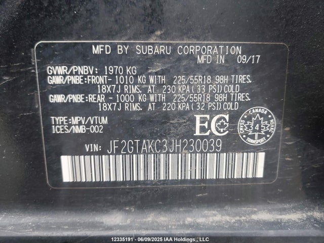 JF2GTAKC3JH230039 Subaru naturally aspirated