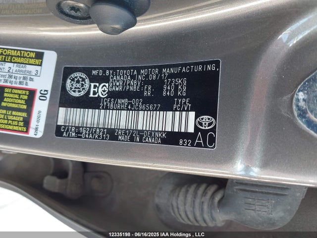 2T1BURHE4JC965677 Toyota 2zr-fe