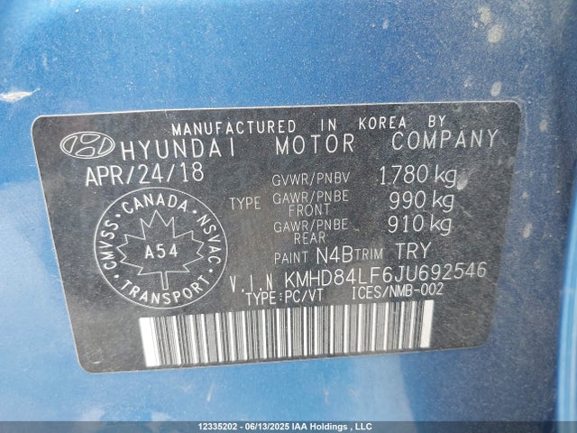 KMHD84LF6JU692546 Hyundai mpi nu