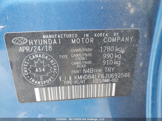 KMHD84LF6JU692546 Hyundai mpi nu