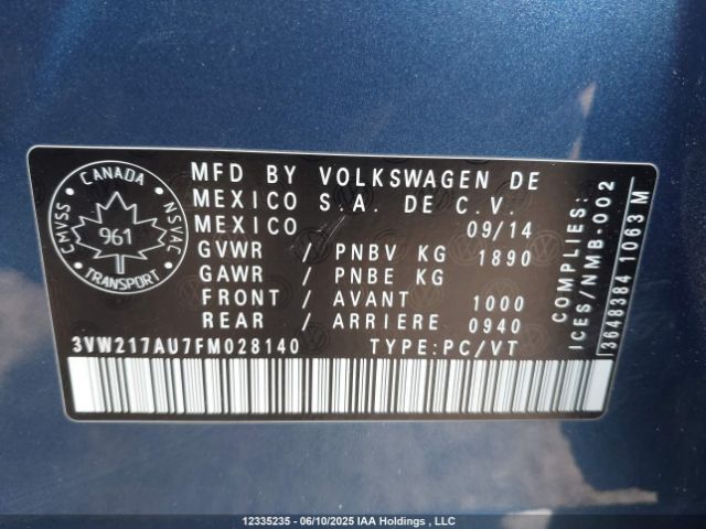 3VW217AU7FM028140 Volkswagen Golf 1.8 Tsi Comfortline/1.8 Tsi Highline/1.8 Tsi Trendline
