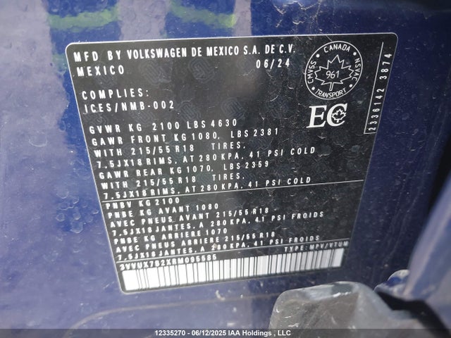 Продажа на аукционе авто 2024 Volkswagen Taos Se, vin: 3VVUX7B2XRM095585, номер лота: 12335270