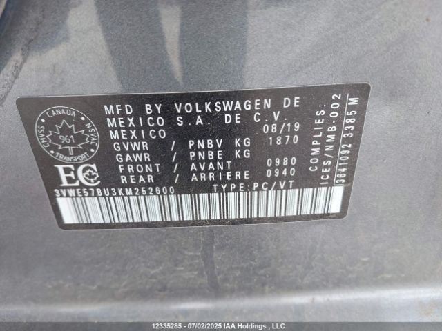3VWE57BU3KM252600 Volkswagen 1.8 tsi