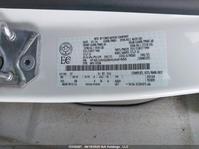 1FMCU0GD8HUA41955 Ford gtdi sigma w/premium fuel