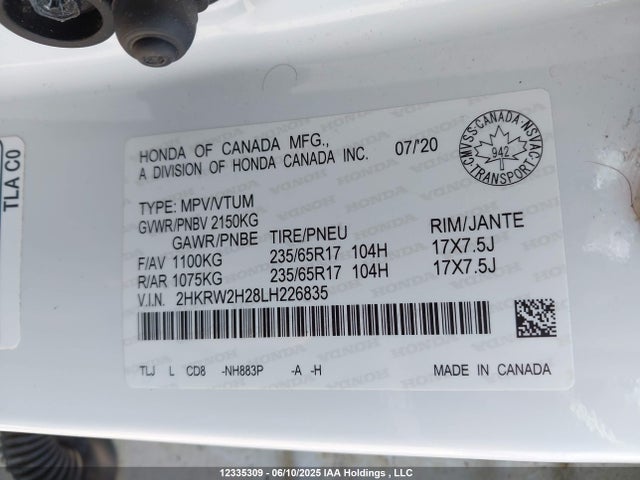 2HKRW2H28LH226835 Honda l15be