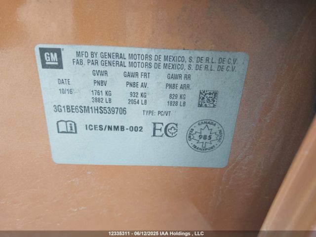 3G1BE6SM1HS539706 Chevrolet le2 -di: direct injection, vvt: variable valve timing, gen, alum