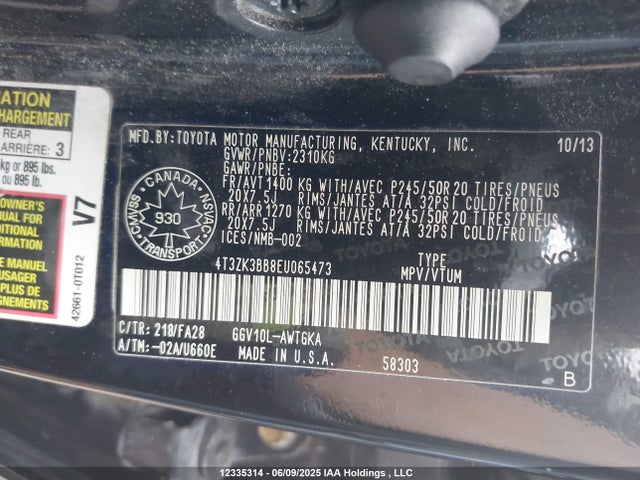 Toyota 2gr-fe 2014 4T3ZK3BB8EU065473 Image 9