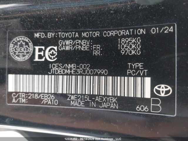 JTDBDMHE3RJ007990 Toyota 2zr-fxe