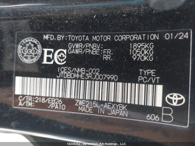 JTDBDMHE3RJ007990 Toyota 2zr-fxe
