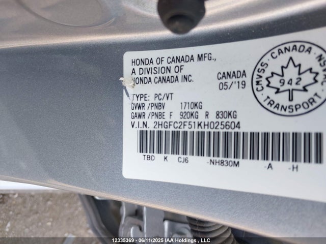 Honda k20c2 2019 2HGFC2F51KH025604 Image 9