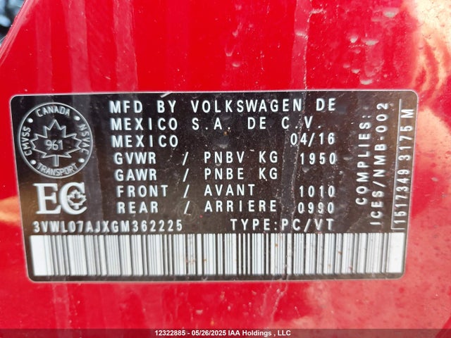 3VWL07AJXGM362225 Volkswagen Jetta 1.8 Tsi Comfortline/1.8 Tsi Highline