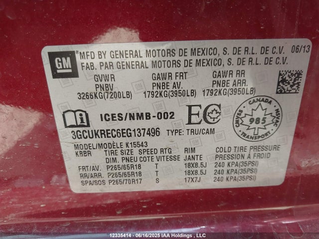 3GCUKREC6EG137496 Chevrolet l83 - vvt, afm (active fuel management), aluminum