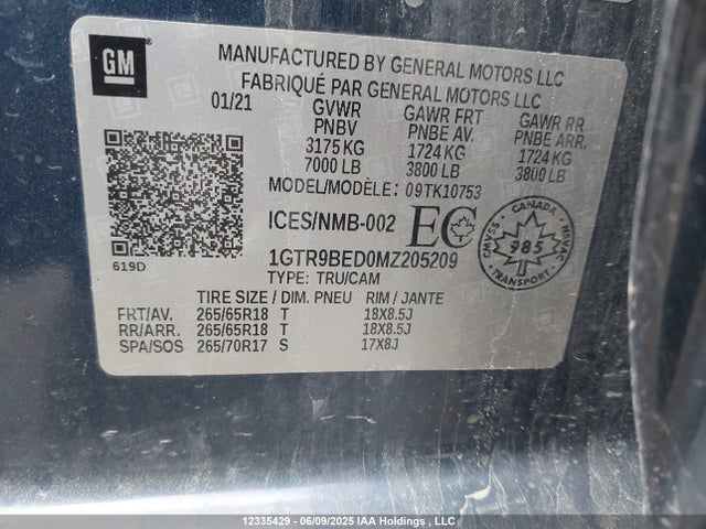 1GTR9BED0MZ205209 GMC l84 - di, alum, gen 5, var 2