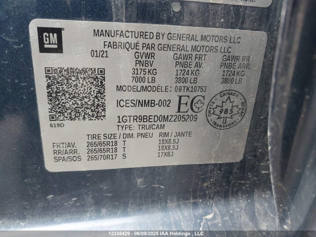1GTR9BED0MZ205209 GMC l84 - di, alum, gen 5, var 2