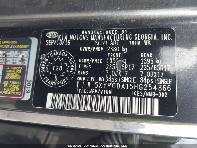 5XYPGDA15HG254866 KIA Sorento