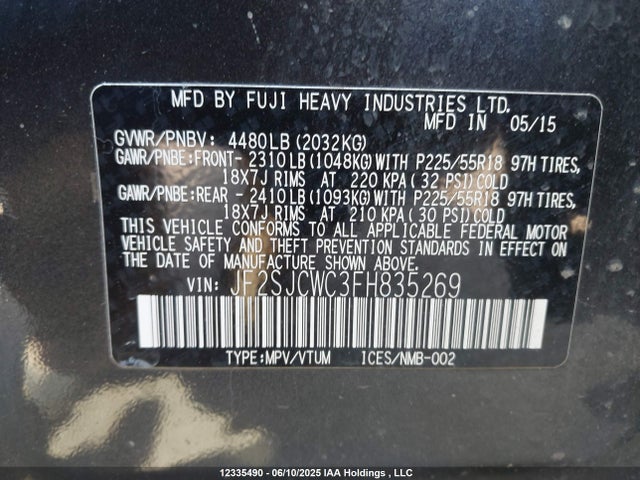 JF2SJCWC3FH835269 Subaru 2.5na c0