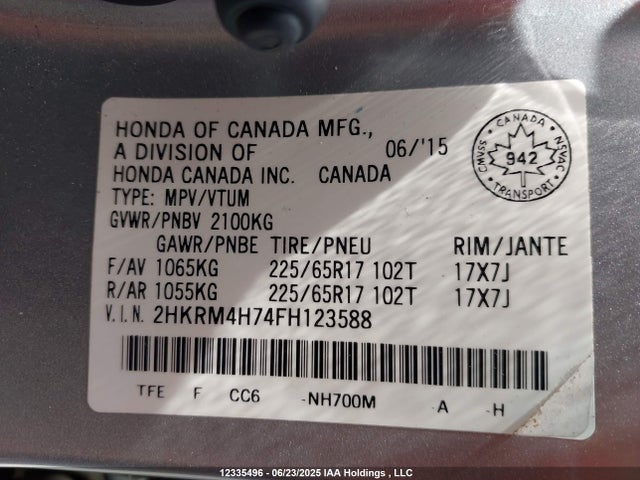 Honda k24w9 2015 2HKRM4H74FH123588 Image 9