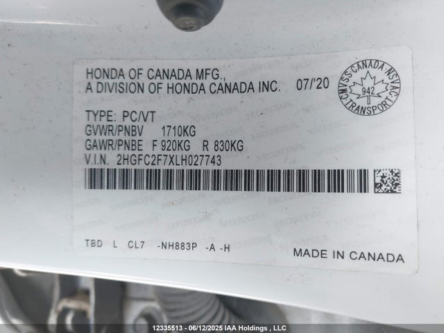 Honda k20c2 2020 2HGFC2F7XLH027743 Image 9