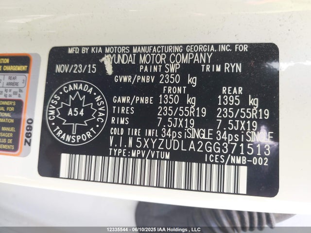 5XYZUDLA2GG371513 Hyundai t-gdi theta ii