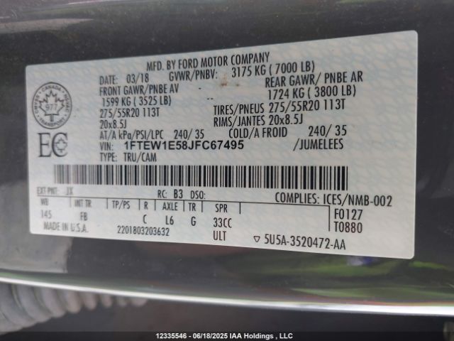 1FTEW1E58JFC67495 Ford 5.0l 4v