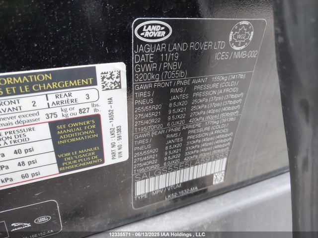 SALGS5SE5LA591383 Land Rover Range Rover 5.0l V8 Supercharged P525 Autobiography
