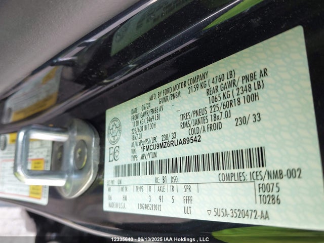 1FMCU9MZ6RUA89542 Ford dura d4 ivct atk